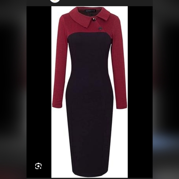 HOMEYEE Women's Retro Chic Colorblock Lapel Career Tunic Dress - Picture 2 of 14